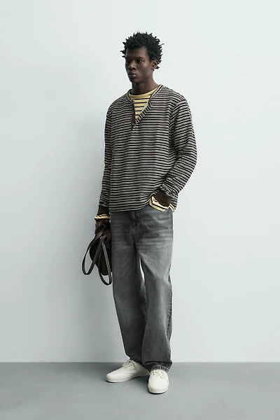 STRIPED HENLEY T-SHIRT