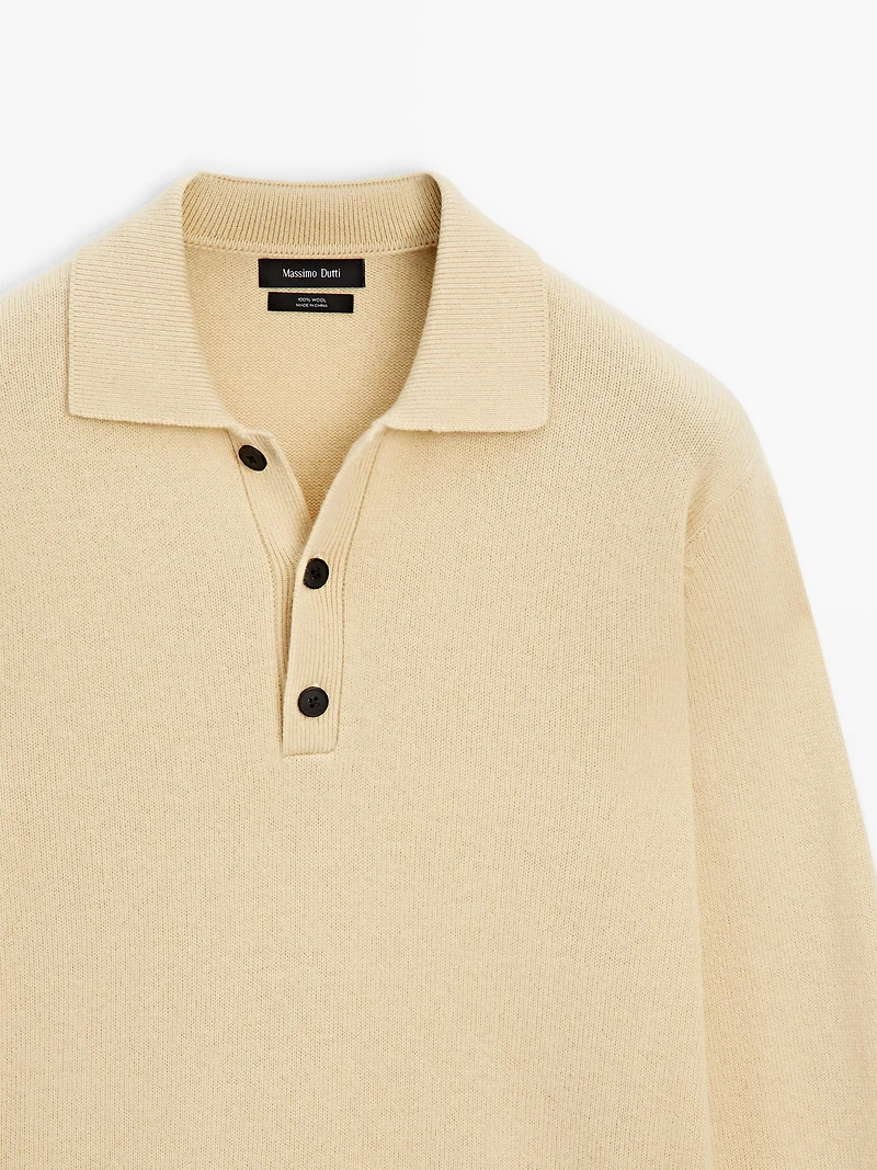100% wool knit polo sweater