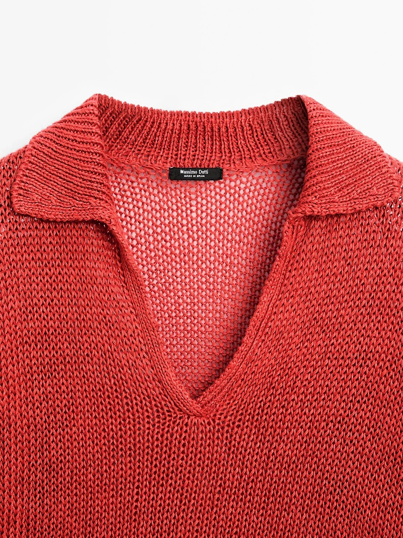 Open-knit sweater with polo collar - Studio