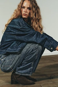 WIDE HEELED SPLIT LEATHER ANKLE BOOTS