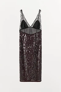 COMBINATION SEQUIN LACE MIDI DRESS