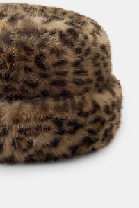 FAUX FUR ANIMAL PRINT HAT