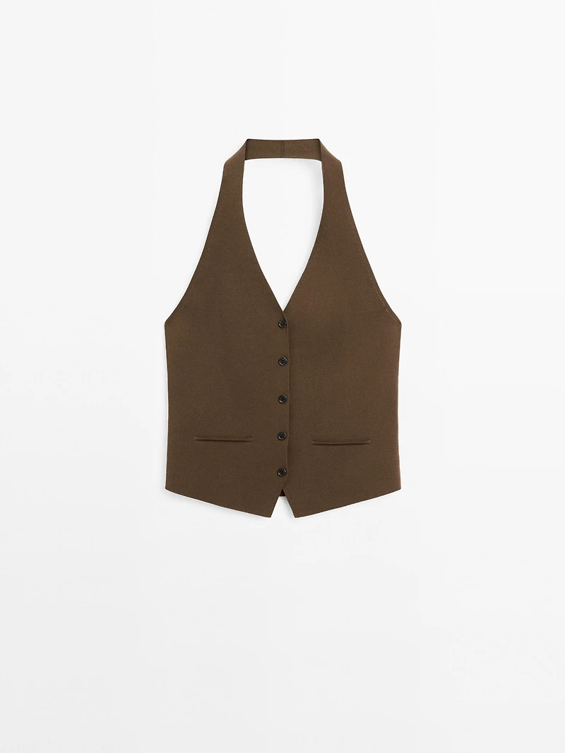 Veste sans manches en maille à encolure américaine