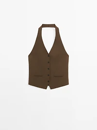 Veste sans manches en maille à encolure américaine