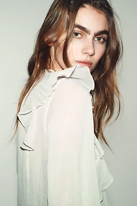 RUFFLED PIN TUCK BLOUSE