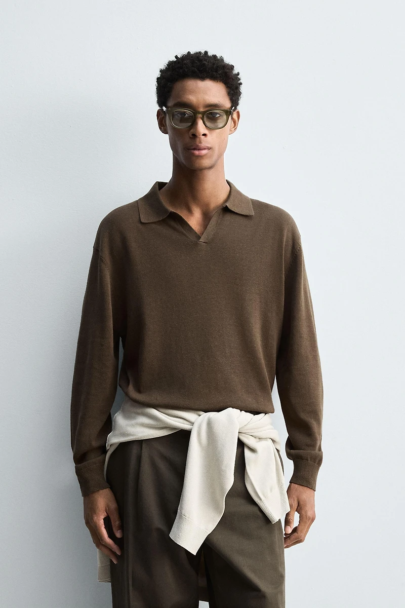 COTTON-HEMP KNIT POLO SHIRT