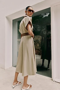 BELTED POPLIN MIDI DRESS