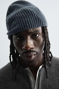 WOOL BLEND RIBBED BEANIE