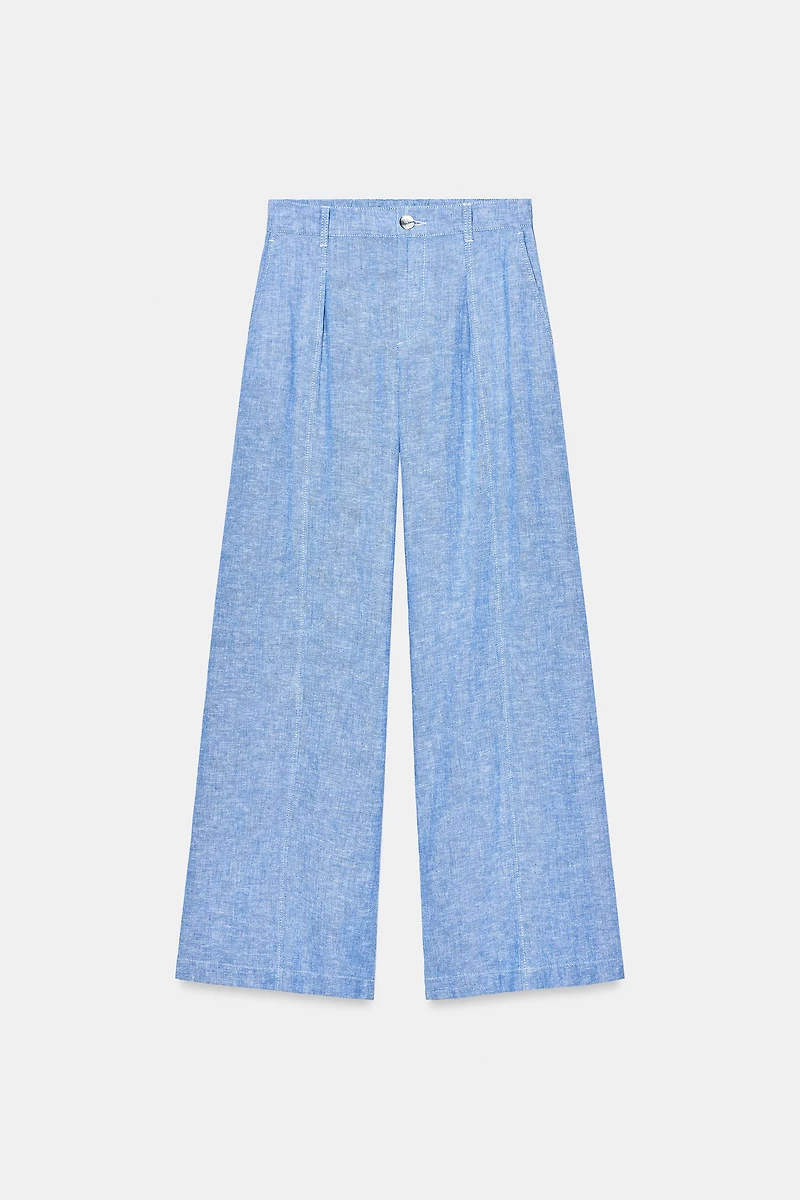 PANTALON LARGE À PINCES AVEC LIN