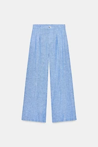 PANTALON LARGE À PINCES AVEC LIN
