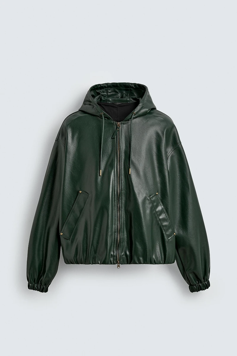 HOODIE FAUX LEATHER JACKET