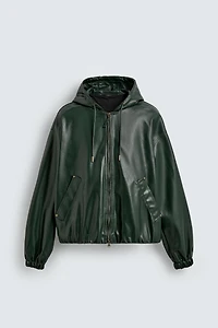 HOODIE FAUX LEATHER JACKET