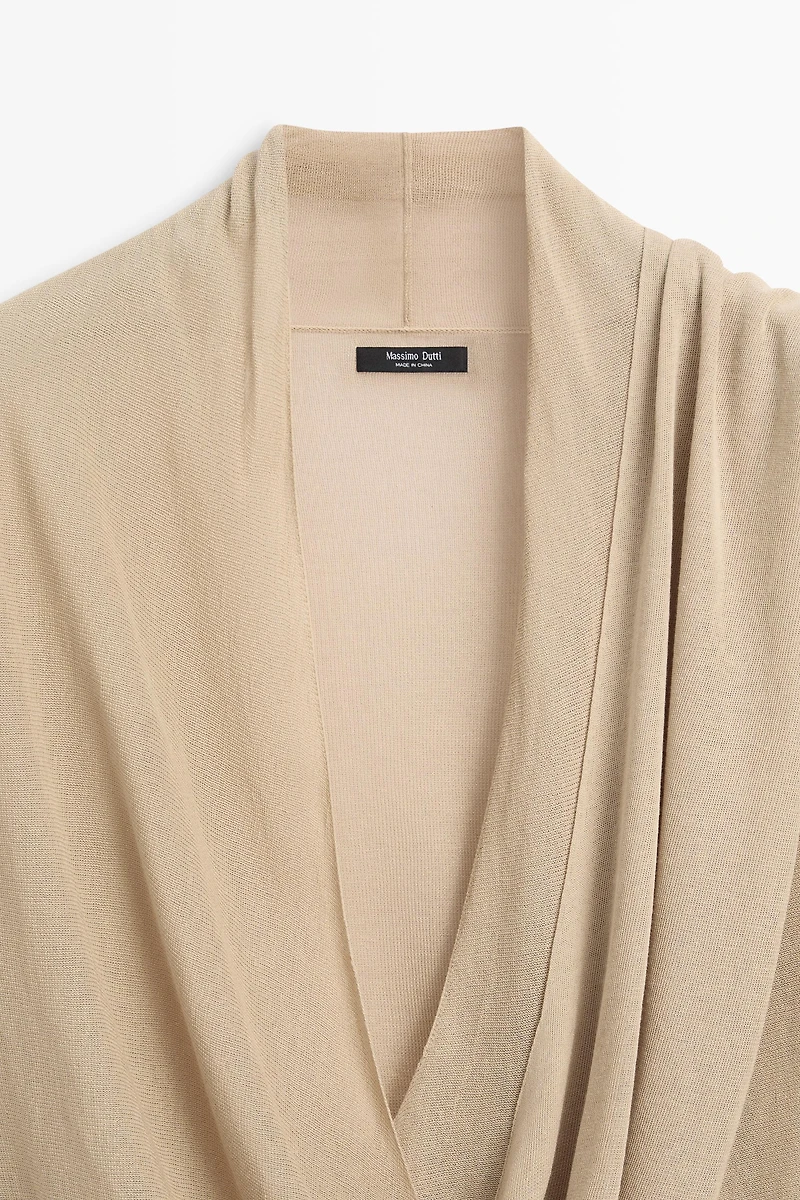 Draped wrap-effect knit cardigan