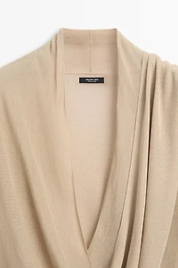 Draped wrap-effect knit cardigan
