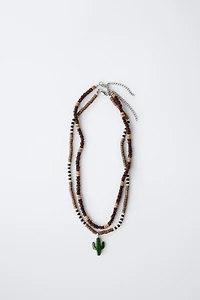 PACK OF TWO WOODEN BEADED CACTUS NECKLACES