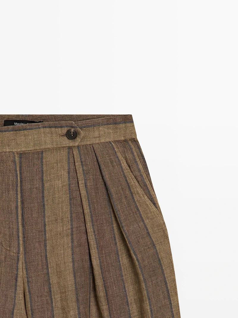 Striped linen wide-leg trousers