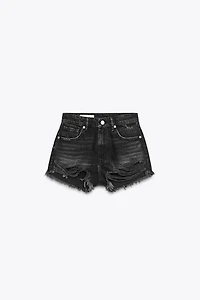 CURVED HIGH-WAISTED DENIM SHORTS