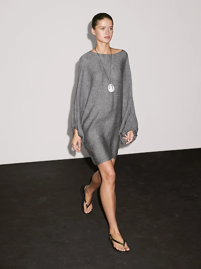 100% linen short dress with sleeve detail