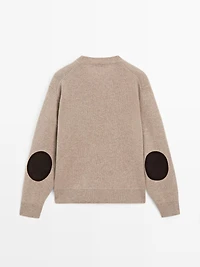 V-neck knit sweater with elbow patches