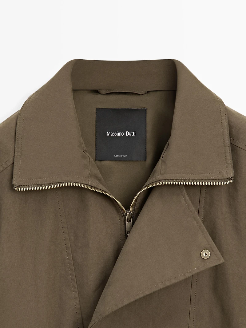 Veste avec ceinture en coton mélangé