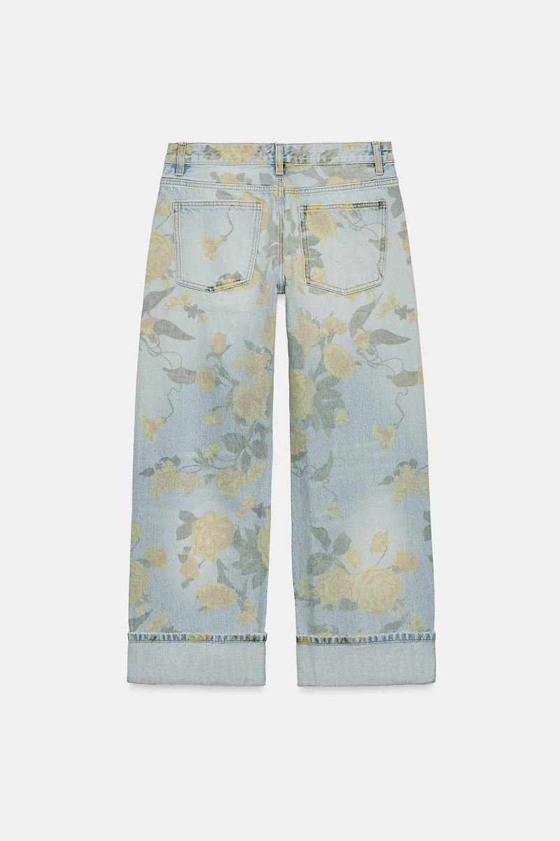 TRF LOW RISE LOOSE FIT PRINTED FOLDED JEANS