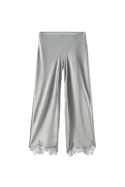 SATIN PANTS WITH LACE HEM