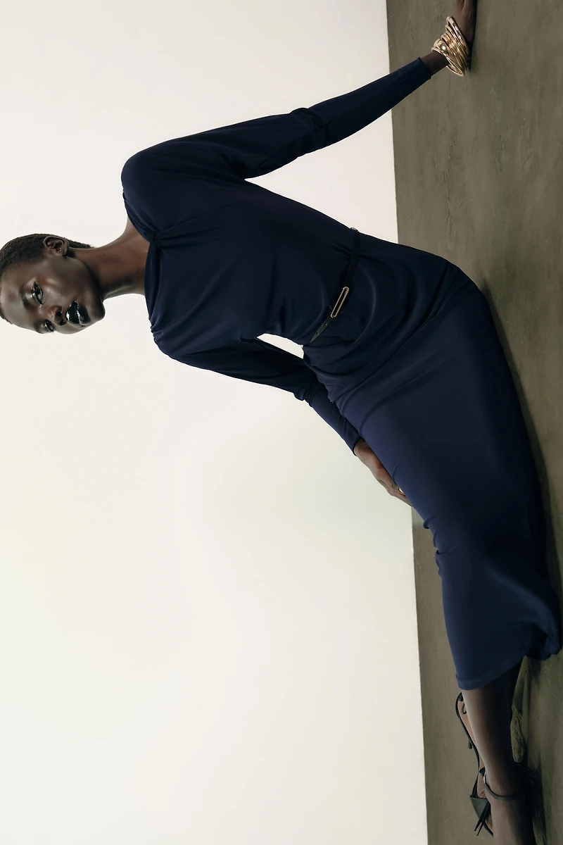 RUCHED DRESS WITH BELT