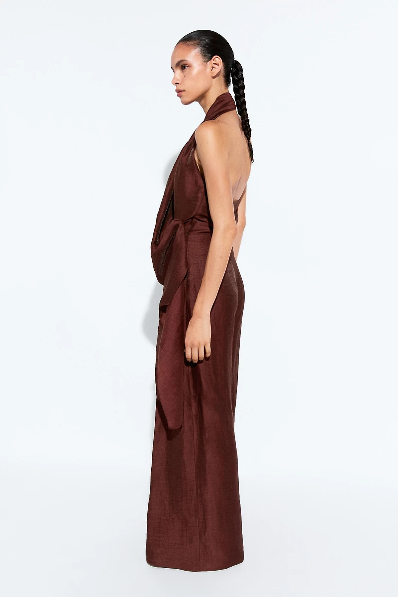 Flowing draped halter neck jumpsuit