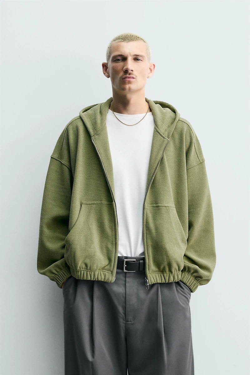 WASHED WAFFLE HOODIE JACKET