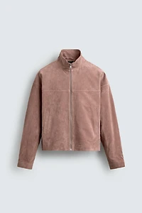 BLOUSON CROPPED FIT EN CUIR DAIM