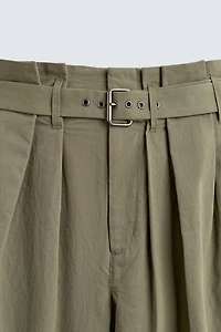 BELTED PLEATED WIDE FIT PANTS