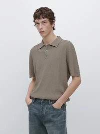 Ribbed knit cotton polo shirt