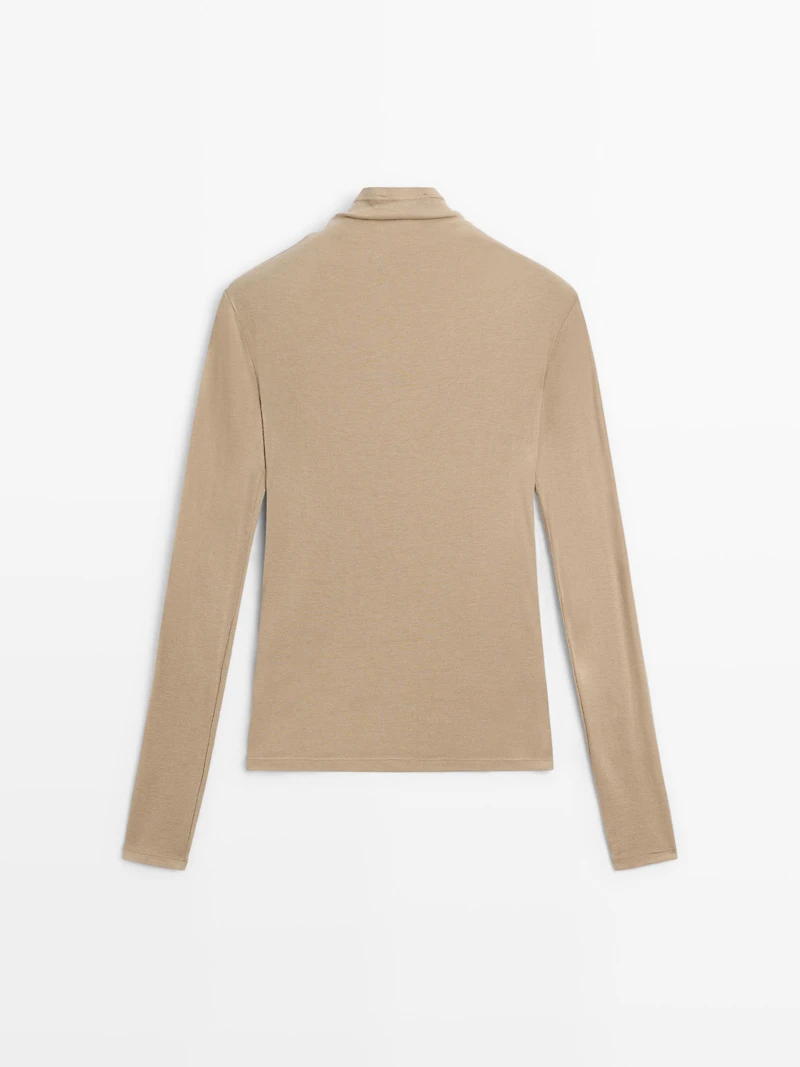 Long sleeve lyocell and wool blend T-shirt