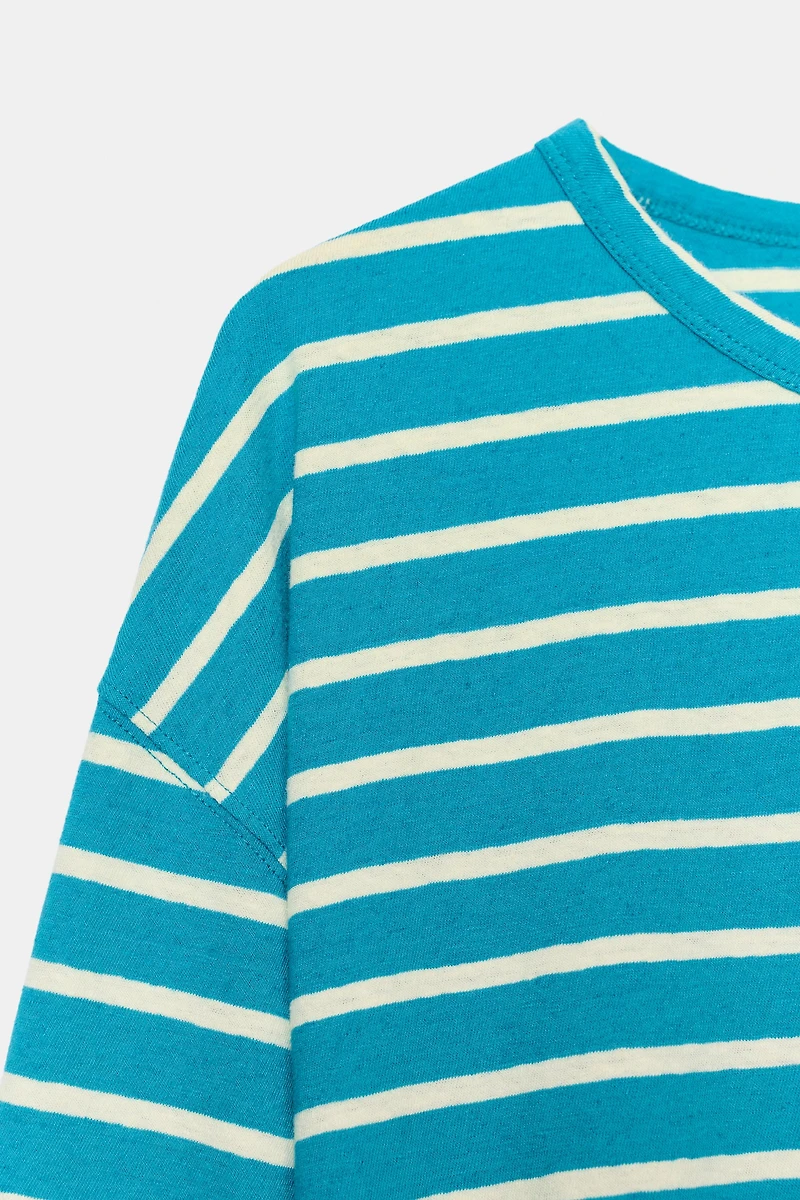 STRIPED COTTON AND LINEN T-SHIRT