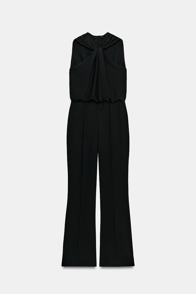 TWISTED NECK FLARE JUMPSUIT