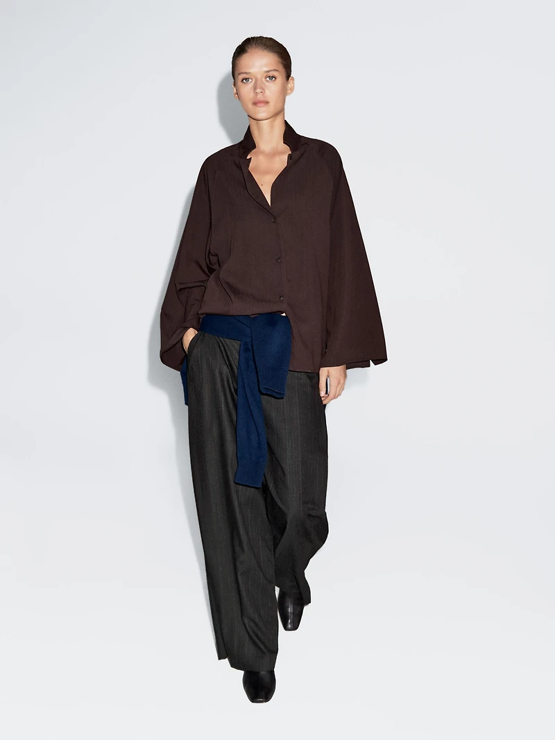 Striped wool blend wide-leg trousers