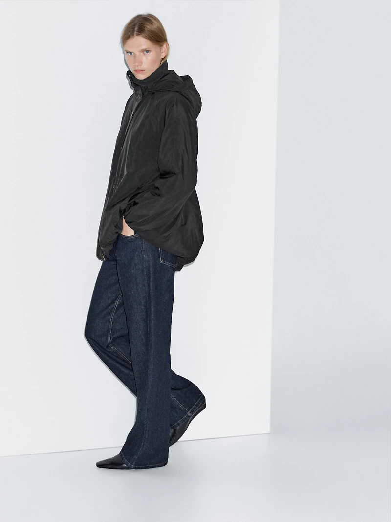 Water-repellent padded parka with high neck