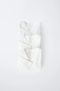 0-6 MONTHS/ THREE-PACK OF LONG-SLEEVE BODYSUITS WITH KIMONO COLLAR