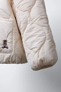 EMBROIDERED BEAR HOODED PUFFER JACKET