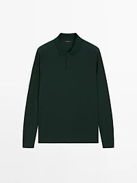 Long sleeve mercerised cotton piqué polo shirt