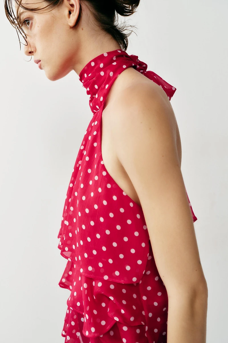 RUFFLED POLKA DOT HALTER TOP