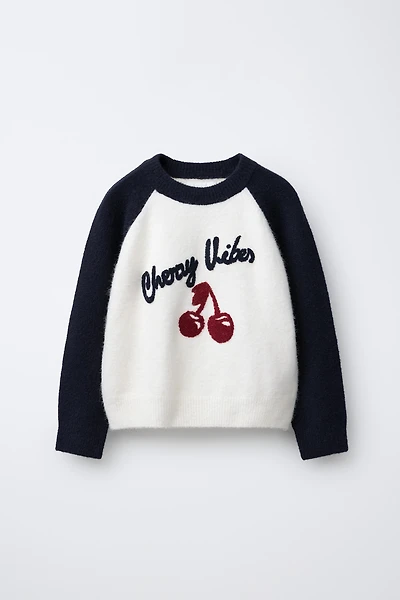 CONTRAST SLEEVE TEXT SWEATER