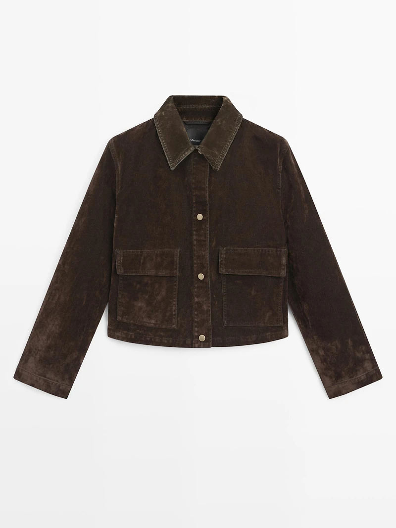 Veste denim courte avec poches finition velours