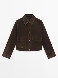 Veste denim courte avec poches finition velours