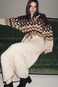 SEQUINED JACQUARD KNIT CARDIGAN WITH BELT