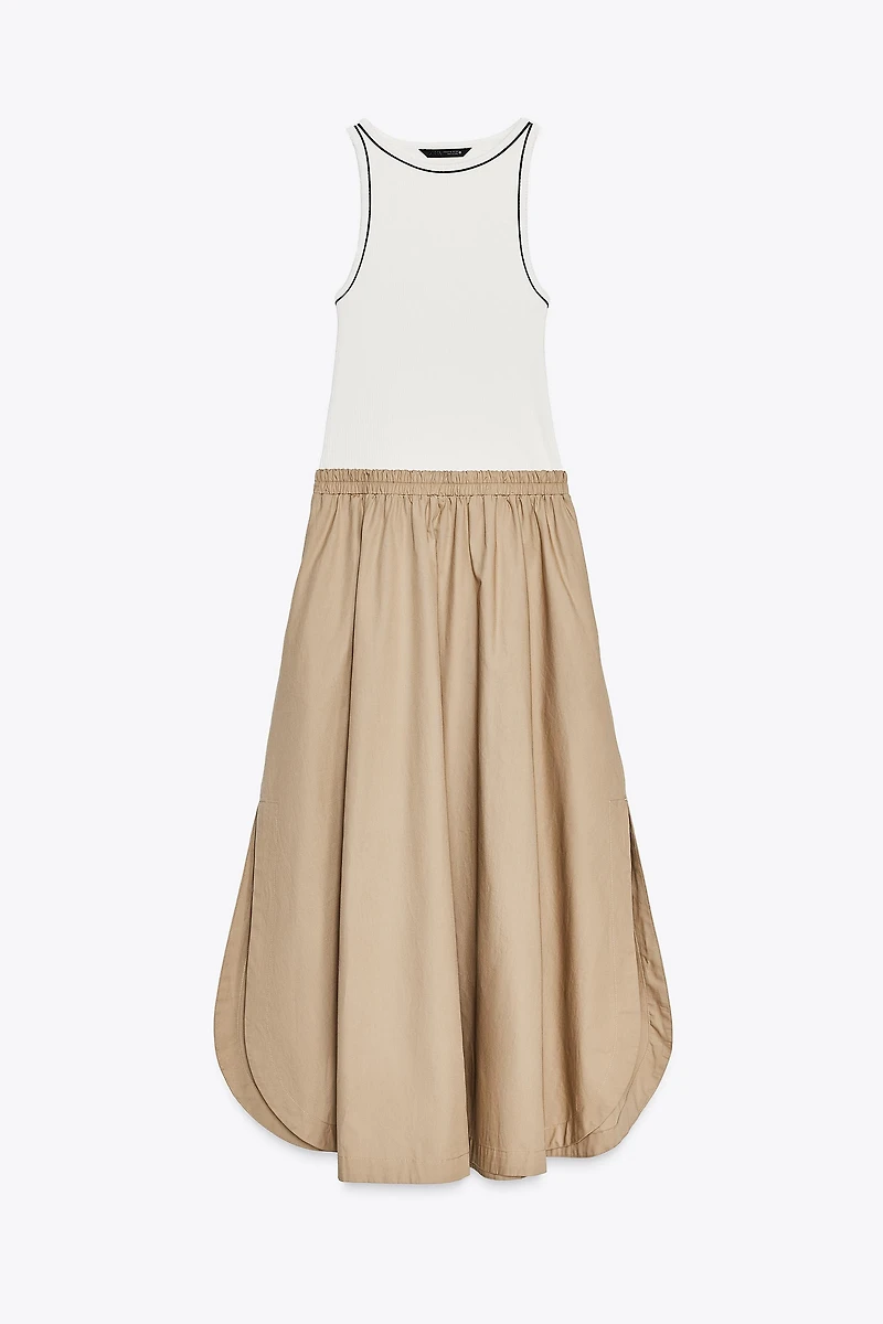 COMBINED POPLIN MIDI DRESS