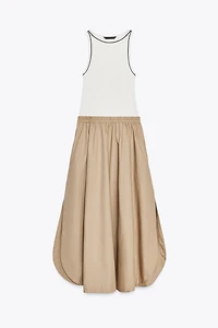 COMBINED POPLIN MIDI DRESS