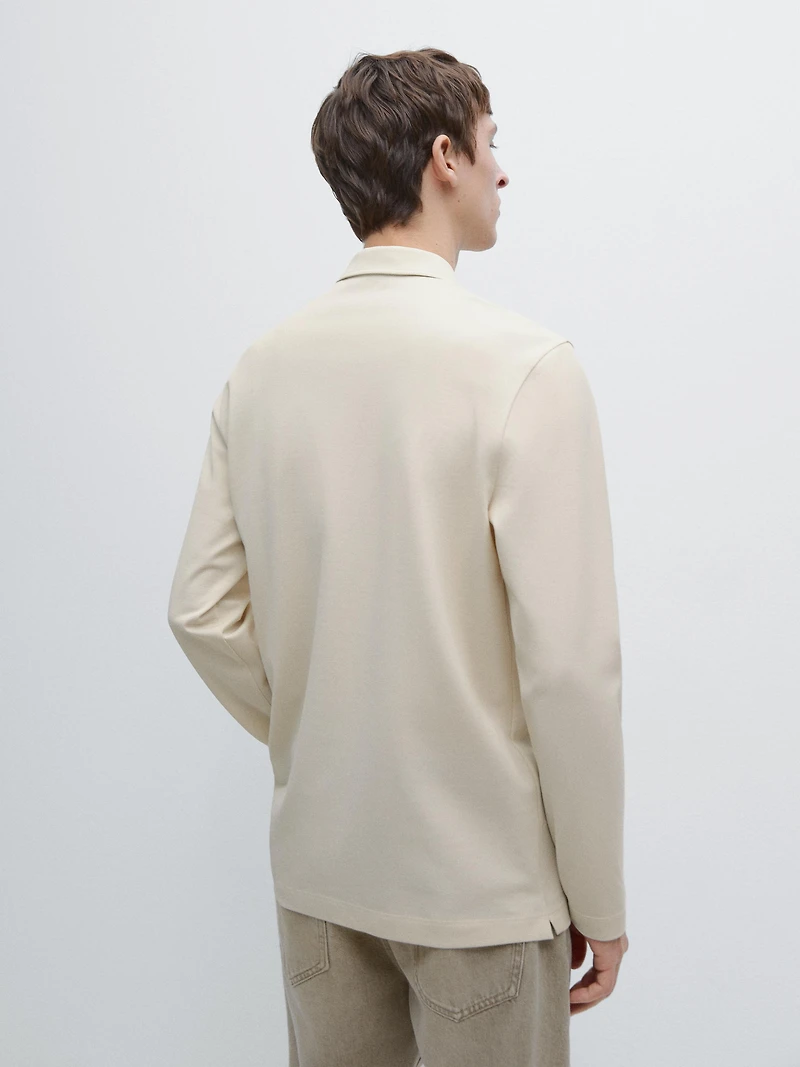 Long sleeve mercerised cotton piqué polo shirt