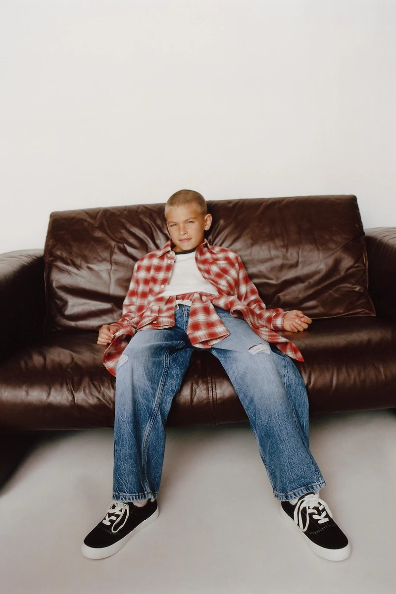 PLAID SHIRT WITH EMBROIDERED TEXT