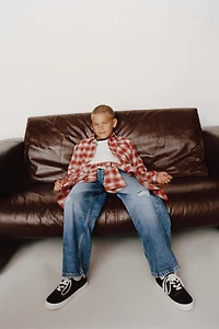 PLAID SHIRT WITH EMBROIDERED TEXT